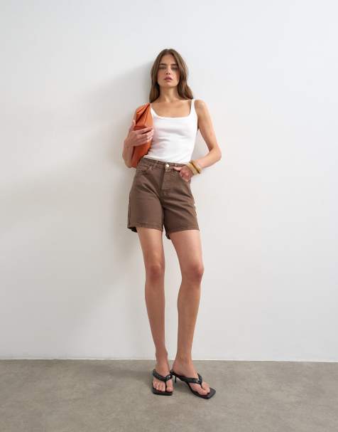 Topshop - Editor - Denim short in bruin - view 1