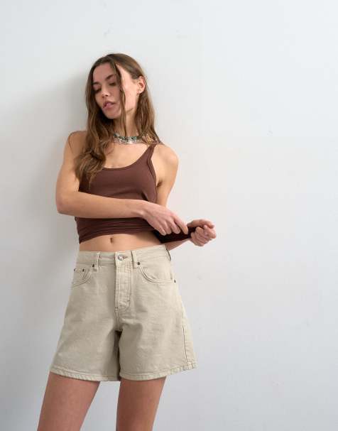 Topshop - Editor - Denim short in lichtbeige - view 1