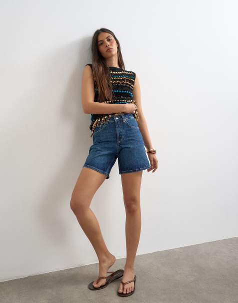 Topshop - Editor - Denim short met A-lijn in rijkblauw - view 1