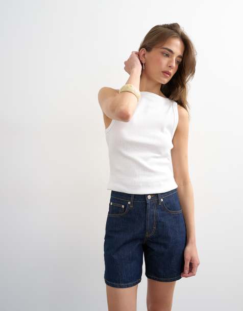 Topshop – Editor – Indigoblå shorts i denim - view 1