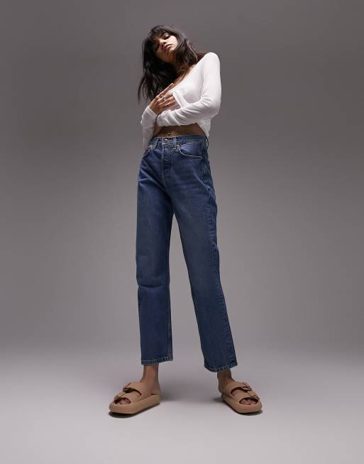 Topshop - Editor - Jeans in middenblauw 