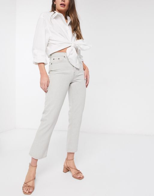 Topshop - Editor - Jeans met rechte pijpen in beige met wassing