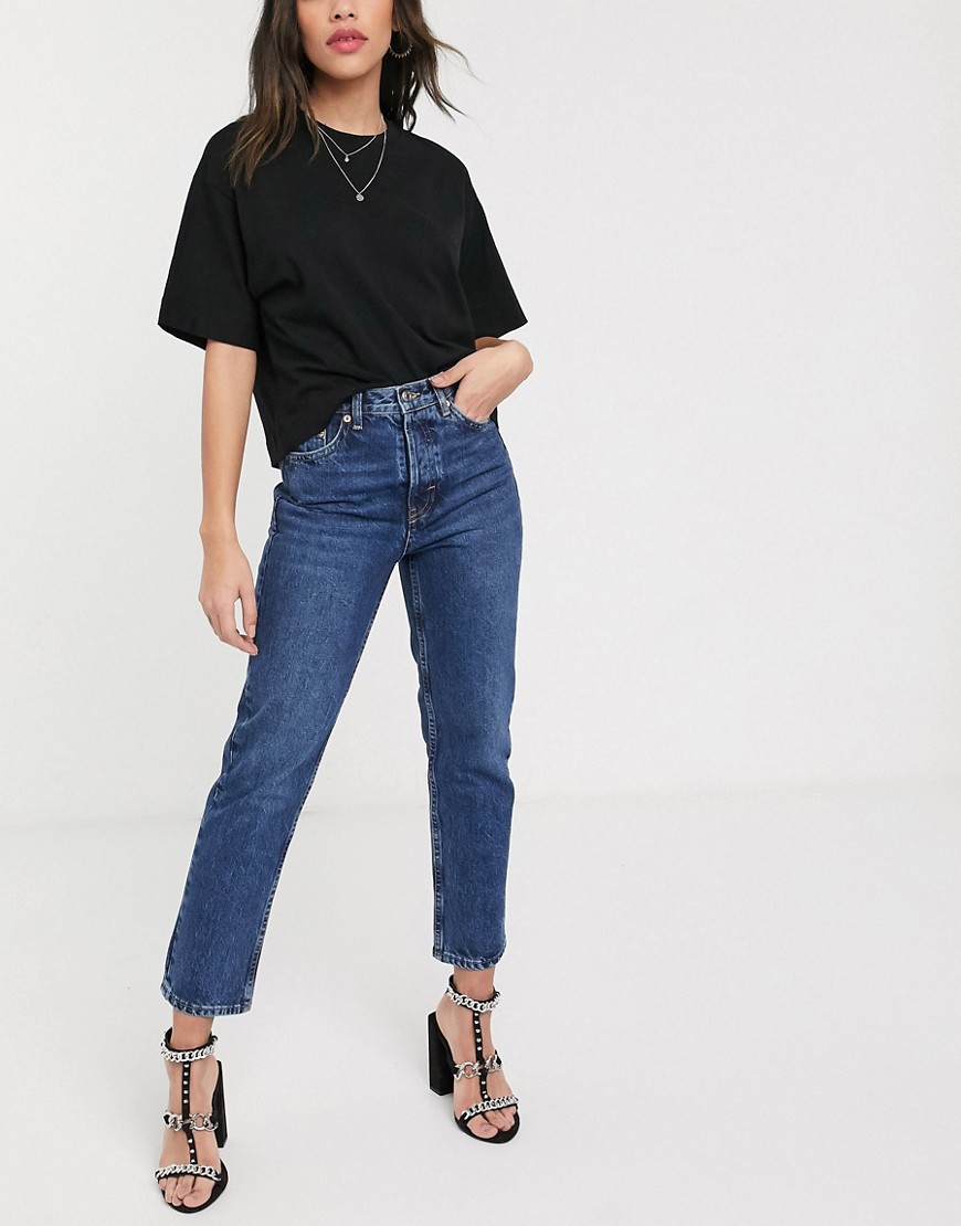 Topshop - Editor - Jeans met rechte pijpen in heldere mid wash-Blauw