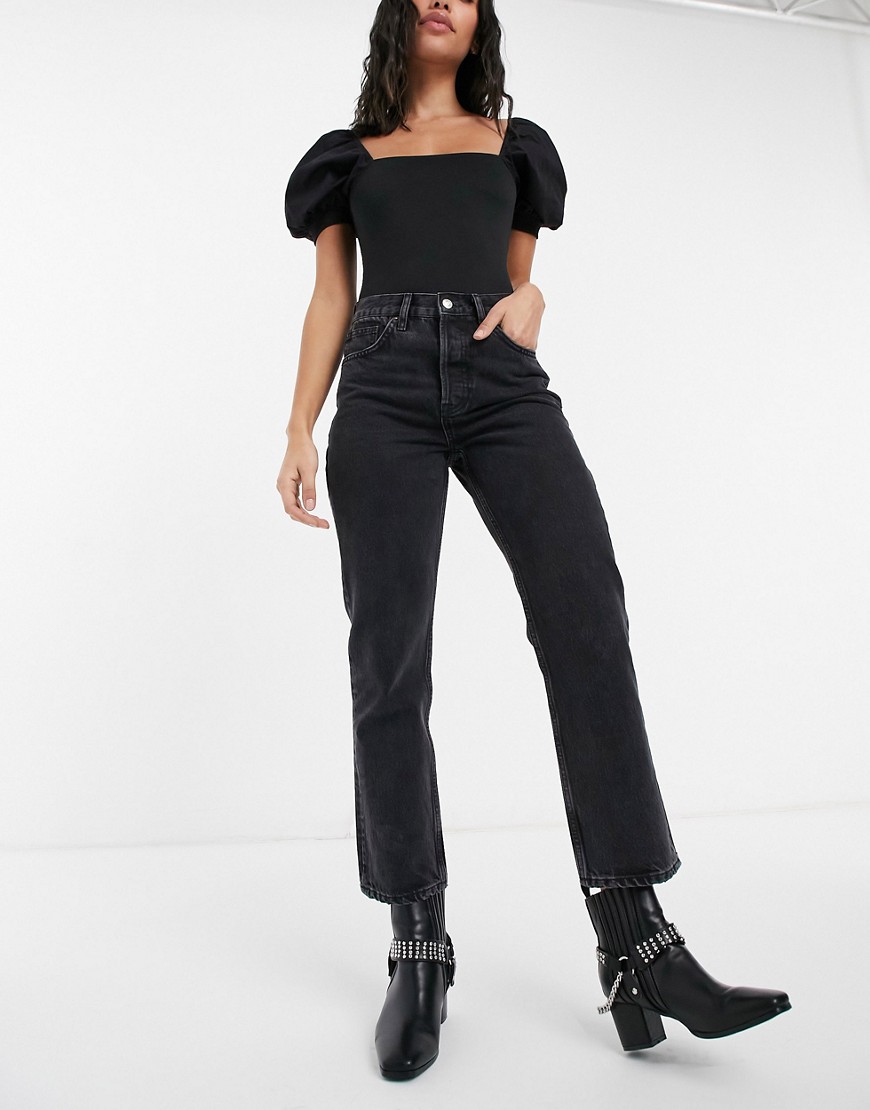 Topshop - Editor - Jeans met rechte pijpen met gedragen look in zwart