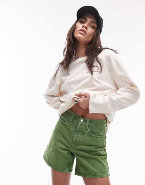Topshop – Editor – Jeans-Shorts in Grün - view 1