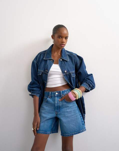 Topshop – Editor – Jeans-Shorts in Mittelblau - view 1