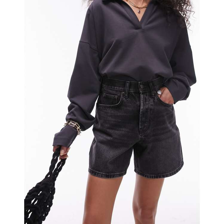 Topshop Editor Jeans Shorts in verwaschenem Schwarz ASOS