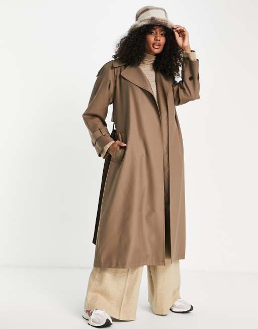 Topshop – Editor – Lång mockabrun trenchcoat