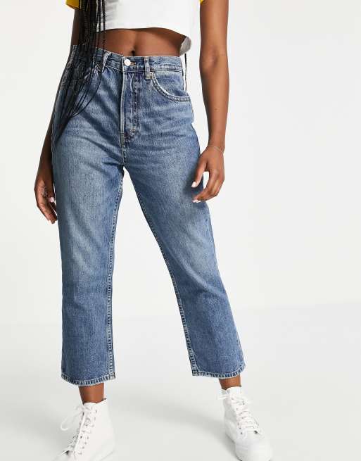 Topshop – Editor – Niebieskie jeansy o prostym kroju z podwyższonym stanem