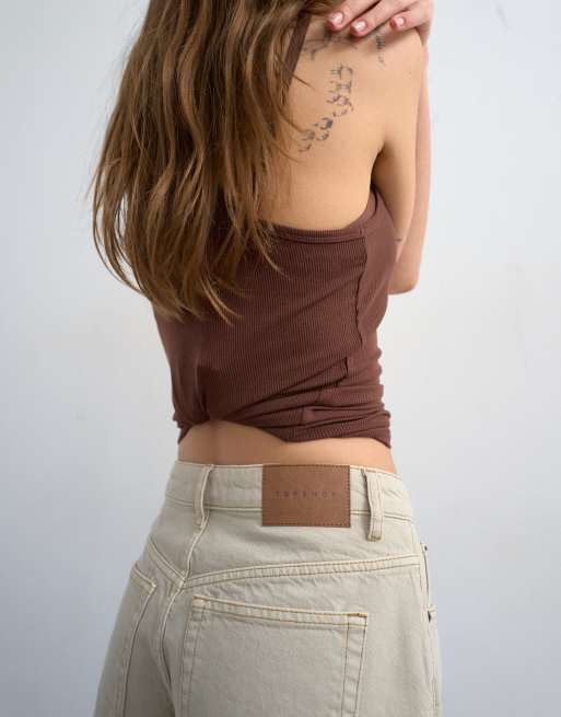 Topshop - Editor - Pantaloncini di jeans color avena, 3 di 5