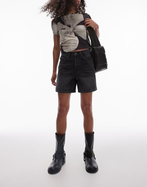 Topshop - Editor - Pantaloncini di jeans nero slavato - view 1