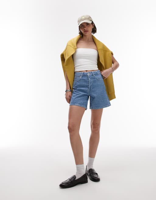 Topshop - Editor - Pantaloncini in denim lavaggio candeggiato a righe
