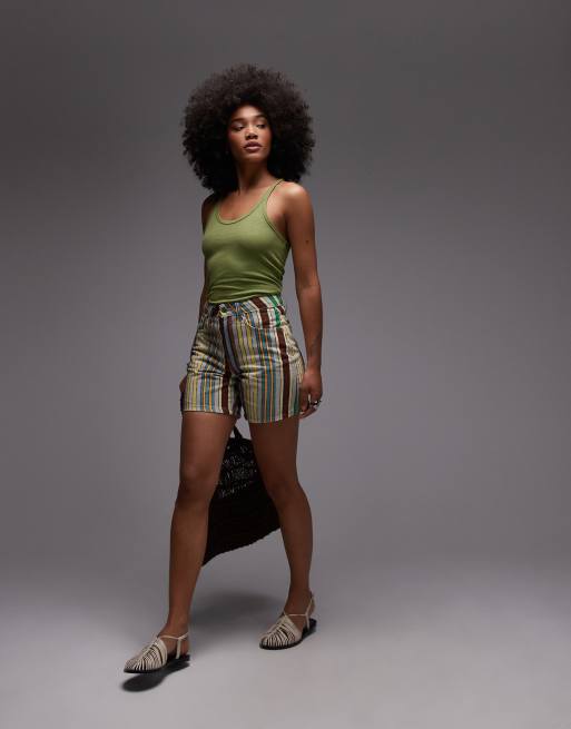 Topshop - Editor - Pantaloncini in denim lavaggio multicolore a righe