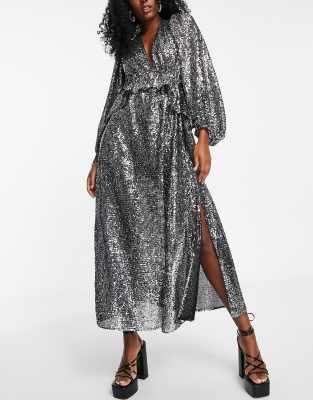 Topshop editor sequin maxi in silver