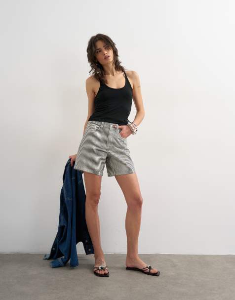 Topshop - Editor - Short en jean à rayures - Écru - view 1