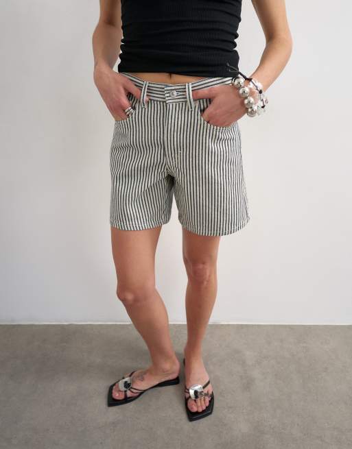 Topshop - Editor - Short en jean à rayures - Écru, 3 de 5