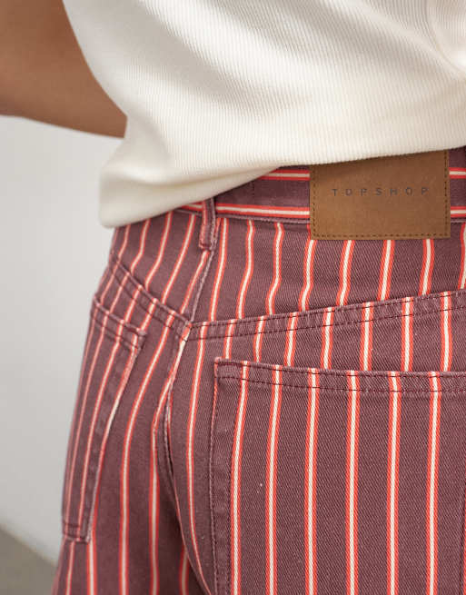 Topshop - Editor - Short en jean à rayures - Rouge et rose, 5 de 5