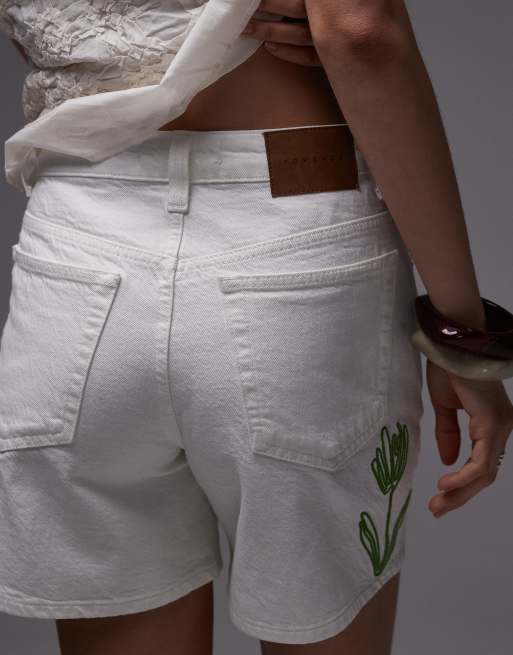 Topshop - Editor - Short en jean avec motifs brodés - Blanc cassé, 5 de 5