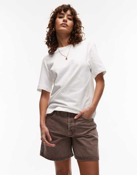 Topshop - Editor - Short en jean - Huître - view 1