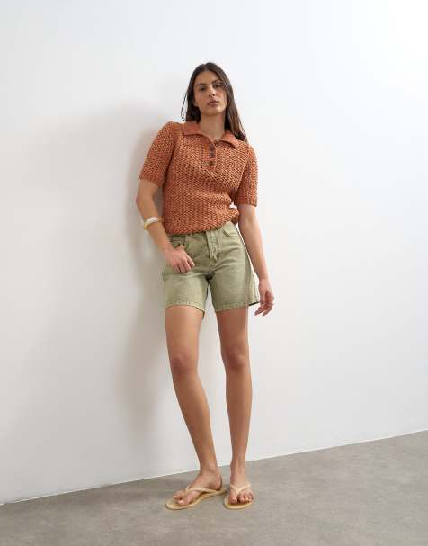 Topshop - Editor - Short en jean - Vert pomme - view 1