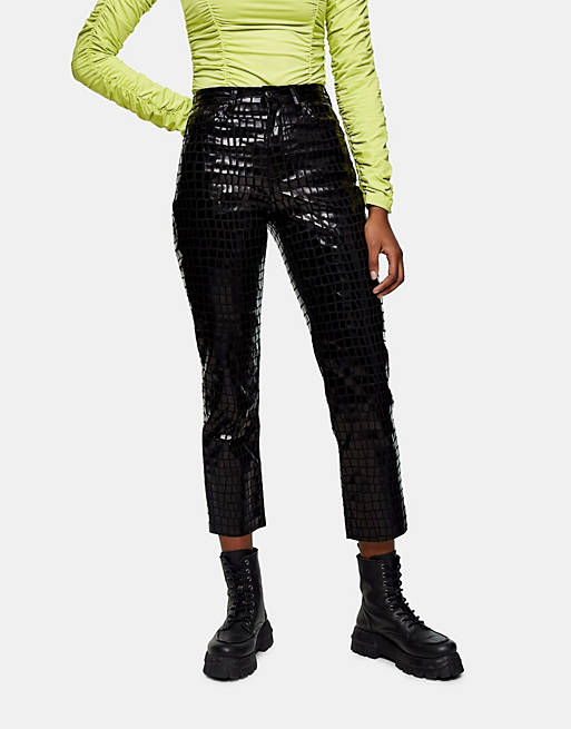 Topshop editor straight leg jeans in black croc