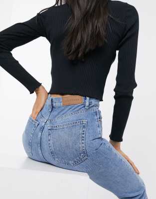 topshop slim wide leg jeans in bleach wash