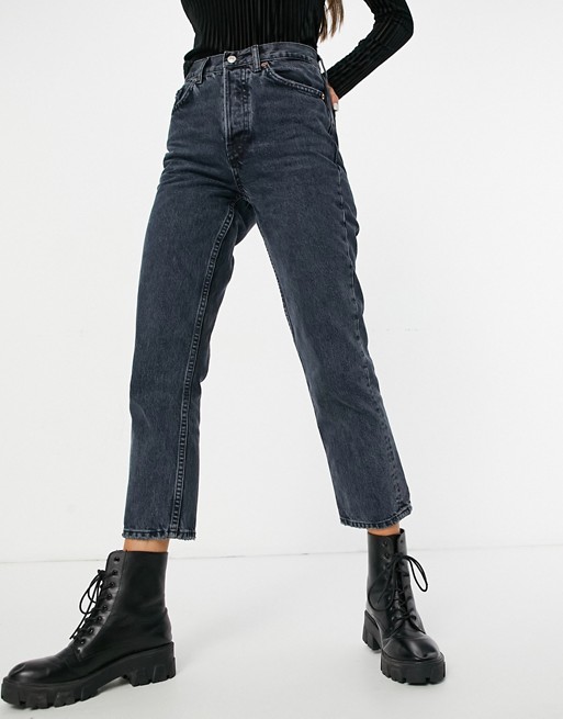 Topshop Editor straight leg jeans in blue black - BLACK