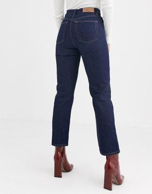 dark blue straight jeans