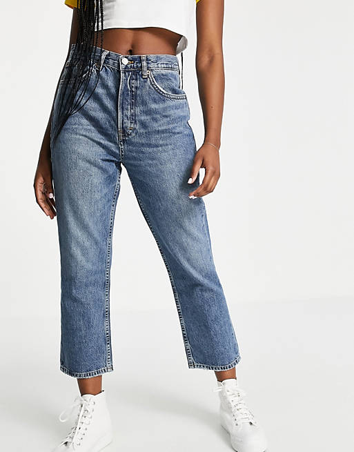 Topshop Editor straight leg jeans in mid wash blue