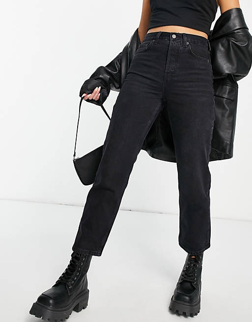 Women Topshop editor straight leg jeans in washed black 