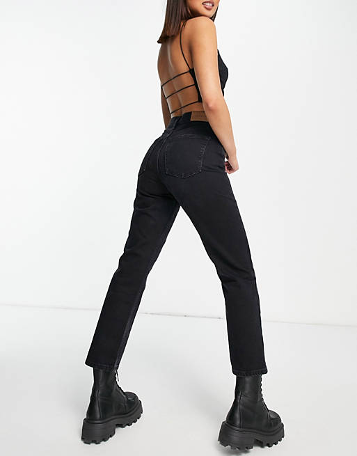 Women Topshop editor straight leg jeans in washed black 