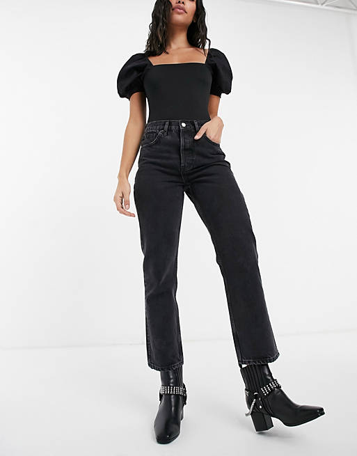 Jeans Topshop Editor straight leg jeans in worn black 