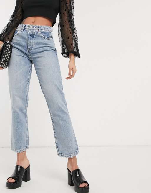 Topshop bleach raw sale hem straight leg jeans