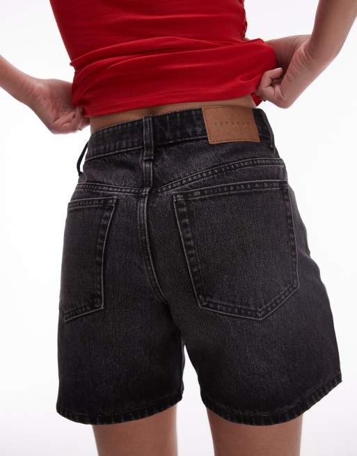 Topshop – Editor – Svarta jeansshorts med tvättad finish, 3 av 5