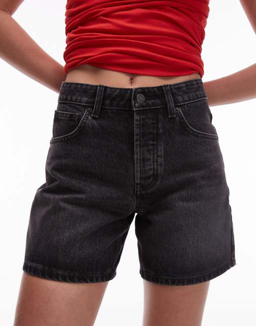 Topshop – Editor – Svarta jeansshorts med tvättad finish, 5 av 5