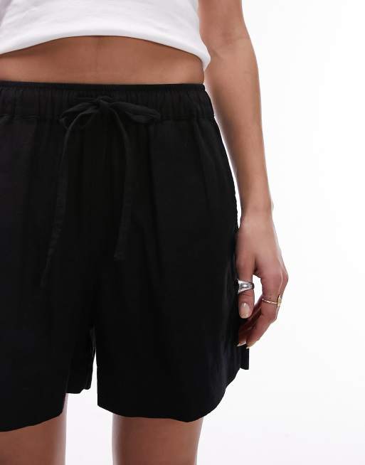 Topshop - Effen linnen short met trekkoord in zwart, 3 van 5