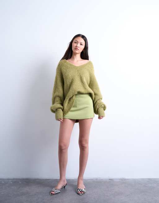 Topshop - Effen skort van keperstof in avocado groen, 2 van 5