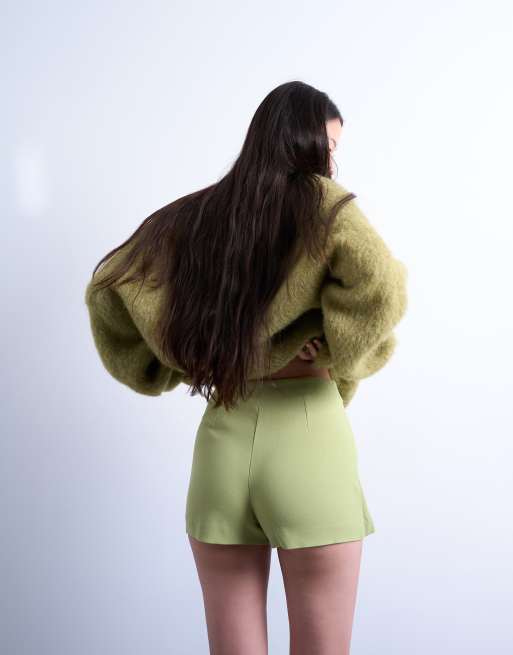 Topshop - Effen skort van keperstof in avocado groen, 3 van 5
