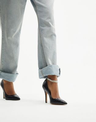 Topshop Effy heeled court shoe in black croc  - ASOS Price Checker