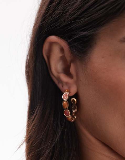 Topshop – Eileen – Goldfarbene Creolen mit Schmuckstein - view 1