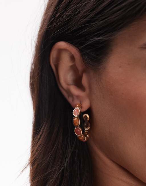 Topshop - Eileen - Guldfarvede hoop-øreringe med stendesign