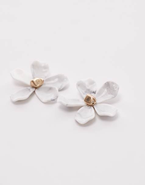 Topshop Elaine statement flower earrings in white marble