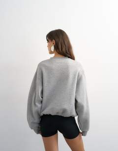 Model wearing Elastic hem 'NY' graphic print sweat in grey
