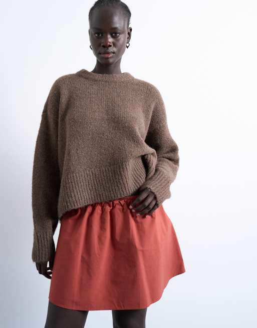 Topshop elasticated mini skirt in rust , 2 of 5