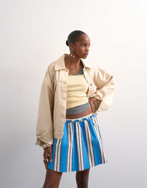 Topshop elasticated mini skirt in sporty blue stripe