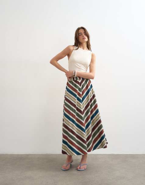 Topshop elasticated waist full circle maxi skirt in multi stripe (part of a set) - view 1