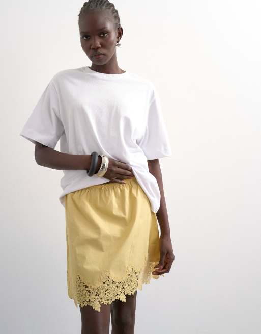Topshop elasticated waist lace petticoat mini skirt in buttermilk, 3 of 5