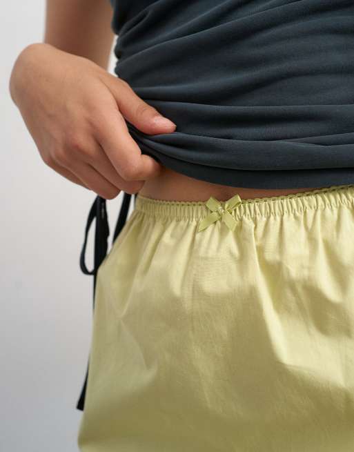 Topshop elasticated waist lace petticoat mini skirt in chartreuse, 2 of 5