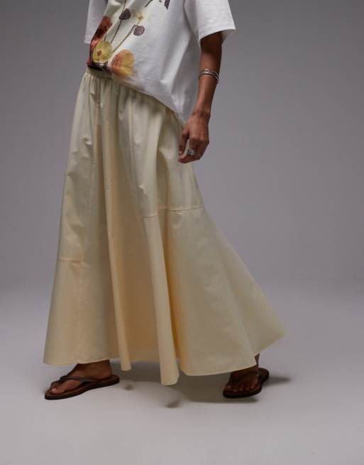 Topshop elasticated waist poplin full midi skirt in buttermilk, 2 of 5