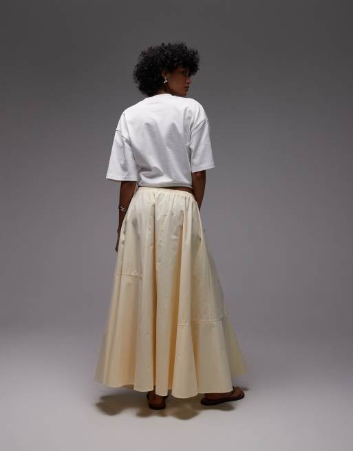 Topshop elasticated waist poplin full midi skirt in buttermilk, 3 of 5